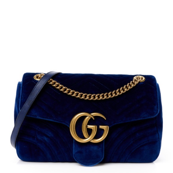 Gucci Handbags - GUCCI | Velvet Matelasse Medium GG Marmont Shoulder Bag Cobalt Blue